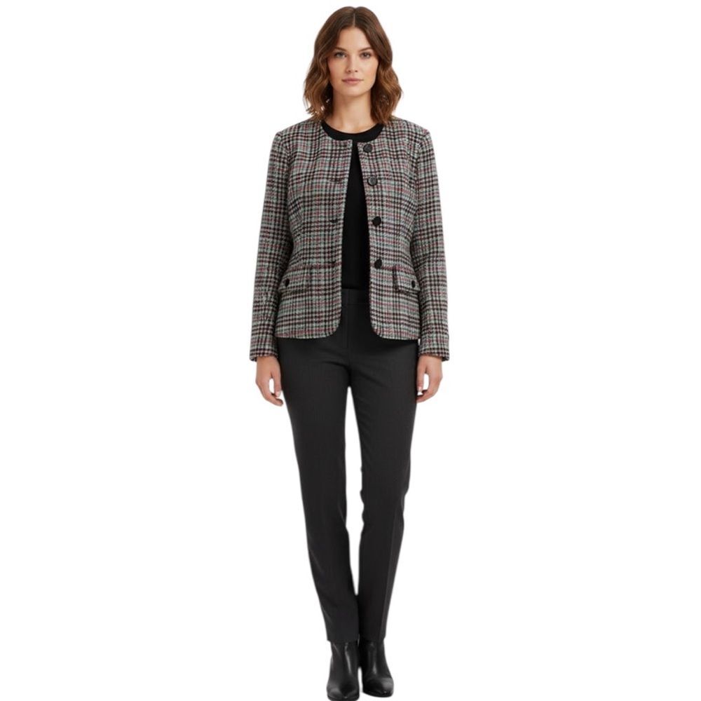 Talbots Wool Blazer Jacket Houndstooth Plaid Preppy Pockets Womens 16WP NWOT